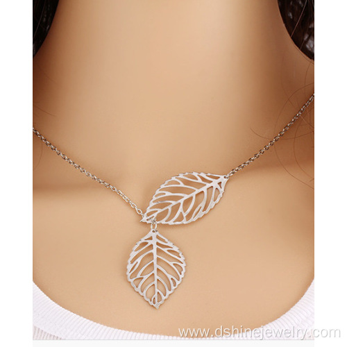 Gold Single Chain Leaf Pendant Choker Link Chain Necklace